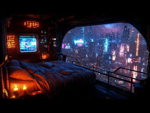 Cyberpunk Night Escape: Rain And Ambient Music | Futuristic Bedroom Vibes For Deep Sleep