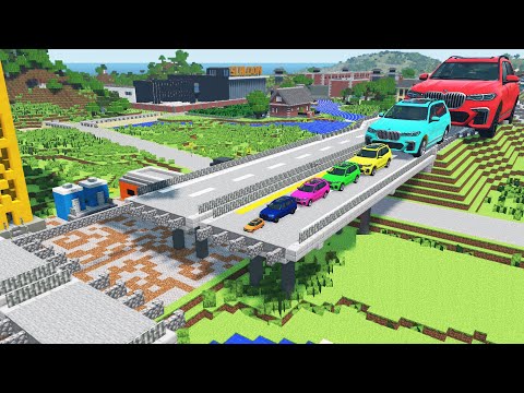 Small & Big Minecraft Cars vs Broken Bridge - BeamNG.Drive