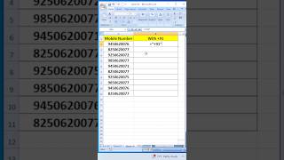 How to add +91 country code before mobile number in excel?