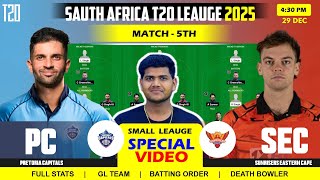SEC vs PC , SEC vs PC Prediction, SEC vs Pretoria Capitals 5TH SA20 Match
