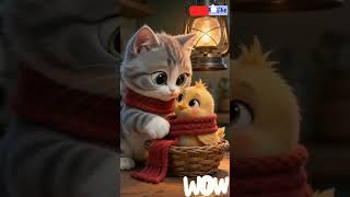 🐱💖 Tiny Kitten Saves Lost Baby Chick 🐥🌧️ | Cutest Emotional Rescue Story Ever! ✨ #aivideo #cute