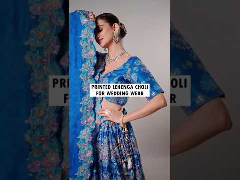 Teal Blue Printed Silk Lehenga Choli for Weddings