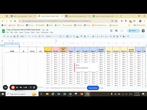 Teacher Data Sheet Setup
