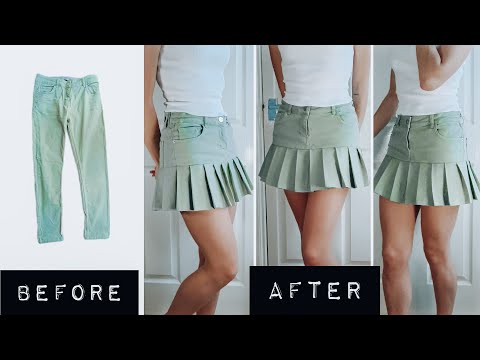 DIY - How to turn old JEANS into a new MINI PLEATED SKIRT