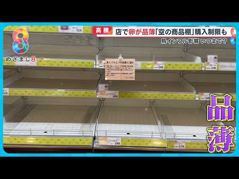 【高騰】店で卵が品薄に｢空の商品棚｣購入制限も 鳥インフル影響いつまで？【めざまし８ニュース】