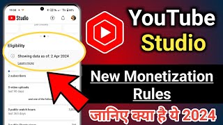 youtube monetise eligibility rules showing data as of 2 Apr 2024| youtube Studio showing data update