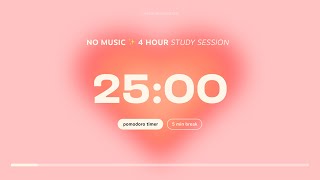 4-hour Pomodoro Timer for Studying 🧡 25 min Study Session, 5 min breaks | Aesthetic Back to School
