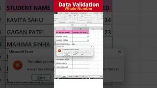 Data Validation Whole Number #excel #interviewquestions