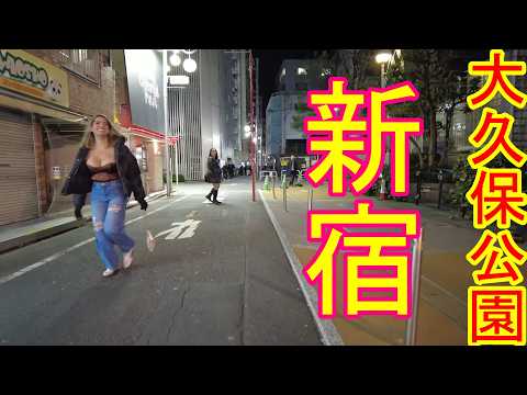 夜の大久保公園・新宿歌舞伎町をお散歩！ラブホテル街に隠れた魅力を探索！Night Walk in Shinjuku Kabukicho, Relaxing Walk in Tokyo Japan