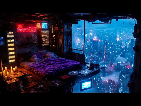 Futuristic Balcony Dreams: Rain And Ambient Music | Cozy Cyberpunk Escape For Deep Sleep