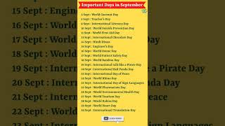 Important Days in September 📅 | National & International Days | #shorts