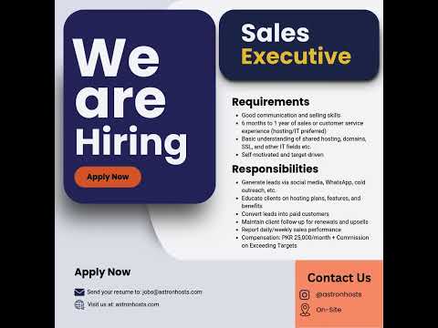 Join Astron Hosts as Sales Executive | PKR 25,000 + Commission | Apply Now!
