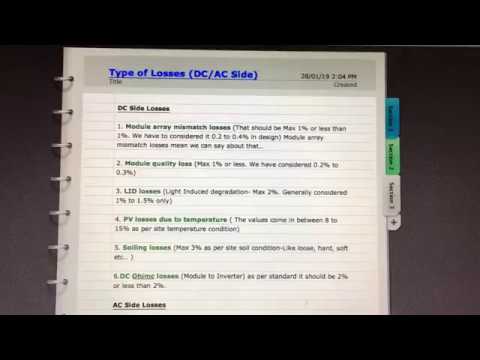 Type of losses in solar (DC & AC) & Percentage Consideration