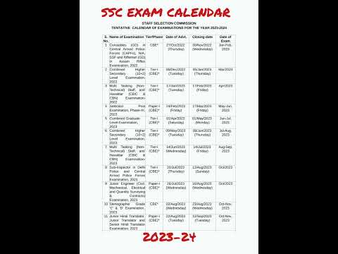 SSC EXAM CALENDAR 2023-24