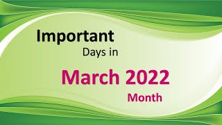 Important Days of March 2022 || National and International Days of March || Static Current Affairs