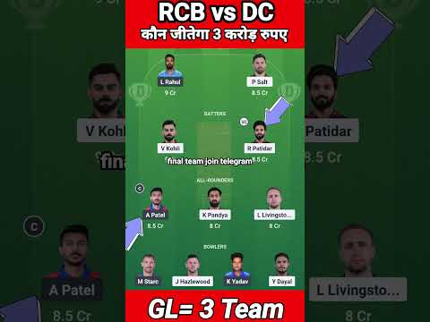 RCB vs DC Dream11 Prediction Bengaluru vs Delhi Dream11 Team RCB vs DC Dream11 Prediction #shorts