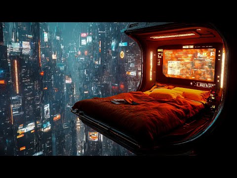 Cyberpunk City Glow: Rain and Ambient Music | Cozy Floating Bedroom Above the Neon Jungle
