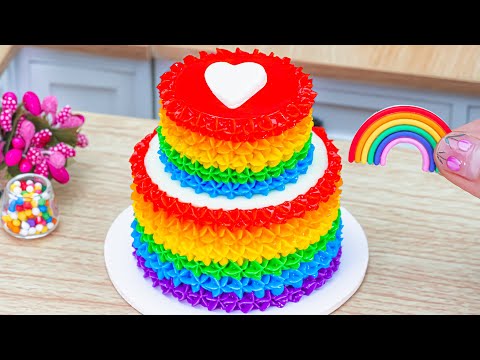 Rainbow Cake Fondant Bow Decorating 🌈Amazing Miniature Rainbow Cake Recipe | Petite Baker Making