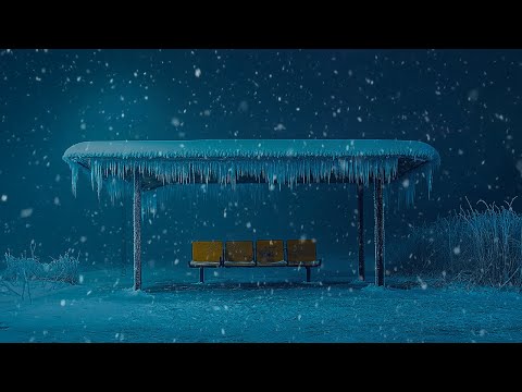 Old bus station on a snowy night: Piercing Snowstorm Noises & Unrelenting Blizzard Sounds
