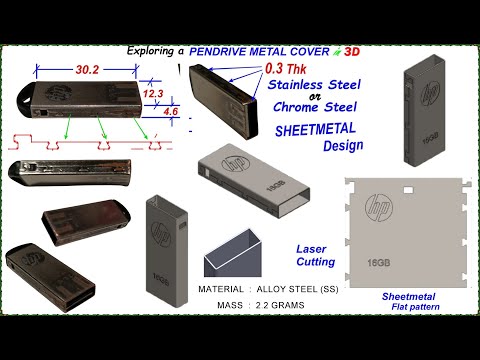 Exploring a PENDRIVE SHEETMETAL COVER in 3D,#3Dmodeling,#SolidWorks,#fusion360,#lasercutting