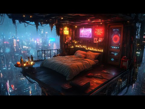 Cyberpunk Nightscape: Rain And Ambient Music | Cyberpunk Bedroom Over The City