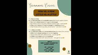 Few vs. a few, little vs. a little  #LearnwithHanatutor #GlobalLearning #ESL #EFL