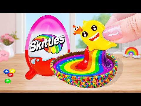 Rainbow Skittles vs Baby Shark Kinder 🍰 Satisfying Miniature Cake Decorating Recipes