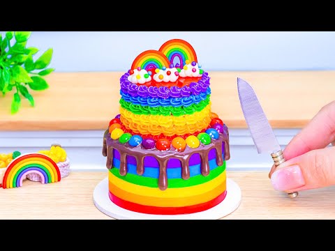 Amazing 2 Tier Melt Rainbow Cake Decorating🌈Rainbow Buttercream Cake Decorating By Mini Cakes