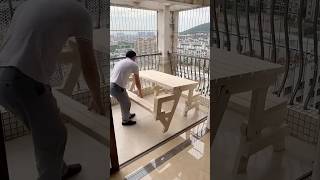 Wait…It Transforms#sofa #table #woodfurniture #spacesaving #balconydecor #sofadesign#furnituredesign