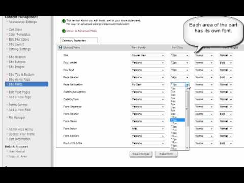Editing your site fonts in Pinnaclecart