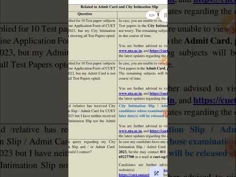 CUET UG Very Important Video Regarding City Intimation and Admit Card #cuet #cuetadmitcard #cuet2023