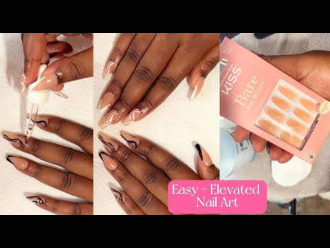 EASY BLACK & WHITE LINR NAIL ART | BEST BEGINNER FRIENDLY PRESS ON TUTORIAL| Tanelle Irene