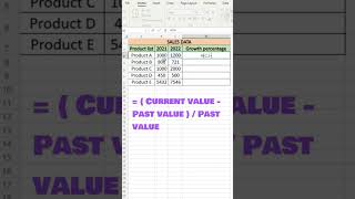 Find growth percentage | #excelforbeginners #advancedexceltraining #formula @shorts