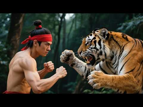 2025 action movie! The Kung Fu Boy was chased by a tiger, but he drove it off with just his fists!
