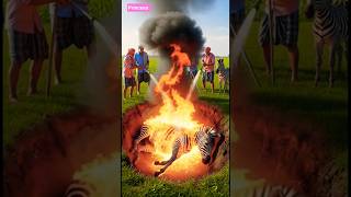🔥 "Flames of Rescue: The Zebra in the Burning Pit" 🦓🔥🚒#ZebraRescue#FireAccident#EmergencyResponse#