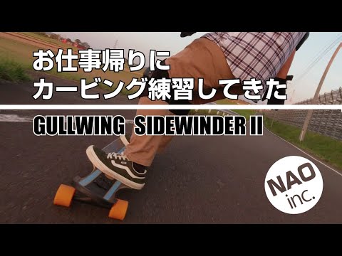 仕事帰りにカービング。スケボー緩やかダウンヒルで気分もリラックスした。#スケボー　#SIDEWINDER II　#カービング