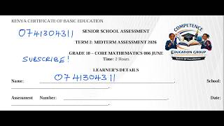 GRADE 10 CORE MATHEMATICS MIDTERM 2 ASSESSMENT 2026 | FULL PAPER SOLUTIONS & REVISION LIVE