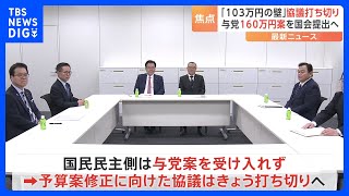 「103万円の壁」めぐる自民・公明と国民民主の協議、合意に至らず　新年度予算案の修正に向けた3党協議は打ち切られる見通し｜TBS NEWS DIG