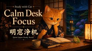 Study with Cat & a Little Frog 🐸 | Rainy Japanese Room BGM for Focus