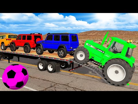 Flatbed Truck Mcqueen | Transportation with Train - Pothole vs Car #110 - BeamNG.Drive