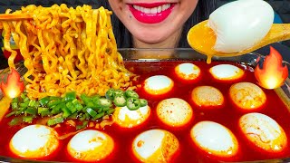ASMR SOUPY SPICY NOODLES + SOFT BOILED EGGS MUKBANG MASSIVE Eating Sounds