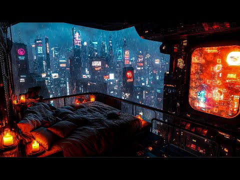 Futuristic Rain Escape: Rain and Ambient Music | Relaxing Balcony Ambience for Deep Sleep
