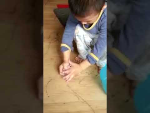 童年回憶3岁的小畫家😂😂😂他自己也覺得好笑🤭🤭🤭