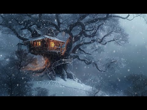 Snowstorm Blows Strongly in the Tree House on a Winter Night | Howling Blizzard, Winds Sounds, ASMR