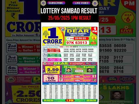 Nagaland State Dear Lottery Sambad Result  Morning 1PM Result 25.05.2025