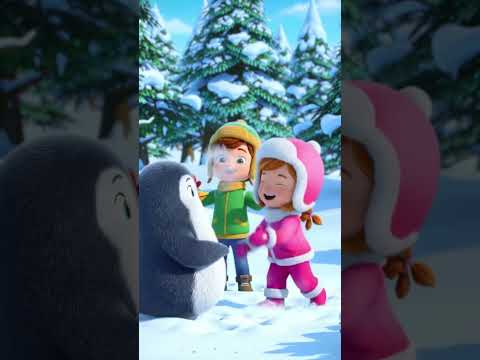 Penguin Joins Kids for Snowy Fun in the Forest! 🐧❄️ #Shorts