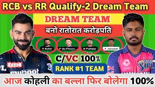 राजस्थान vs बैंगलोर Qualify-2 Dream11 Team| RR vs RCB Dream 11 Prediction |RCB vs RR Dream Team,