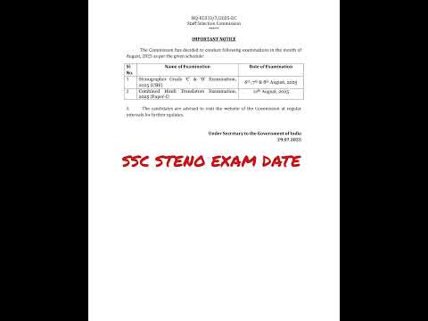 SSC STENOGRAPHER EXAM DATE #ssc #sscsteno #steno #stenographer