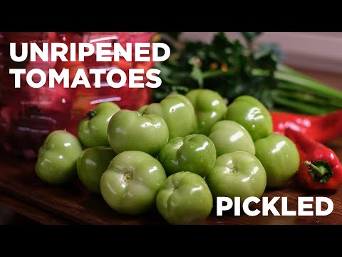 Pickled green tomatoes | How to make homemade CRISPY unripened tomatoes pickles