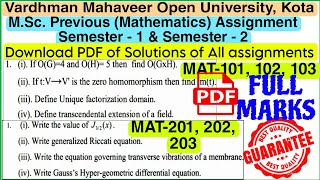 VMOU MSc Maths Assignment Solution Pdf Semester 1 Semester 2 Download Vmou previous maths assignment